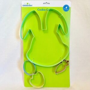 Way to Celebrate‎ Easter Cookie Cutter Set 4pc Bunny Carrot Egg Paw Pastel Metal